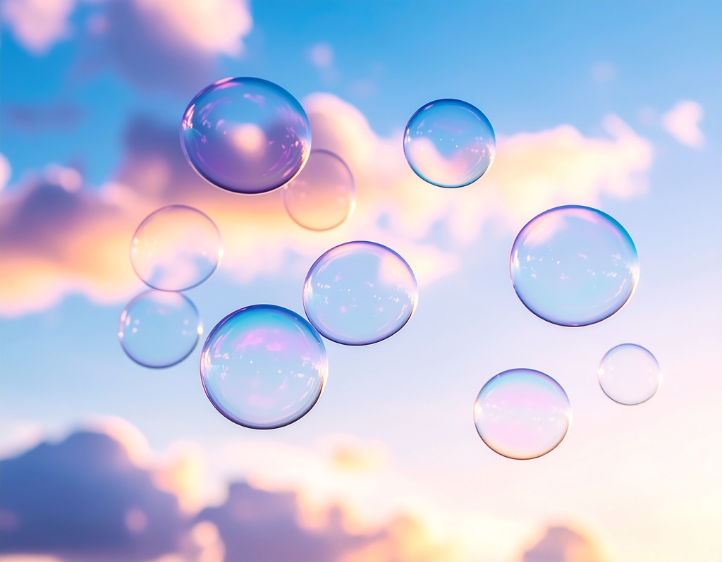 夢幻的な空に漂う泡背景