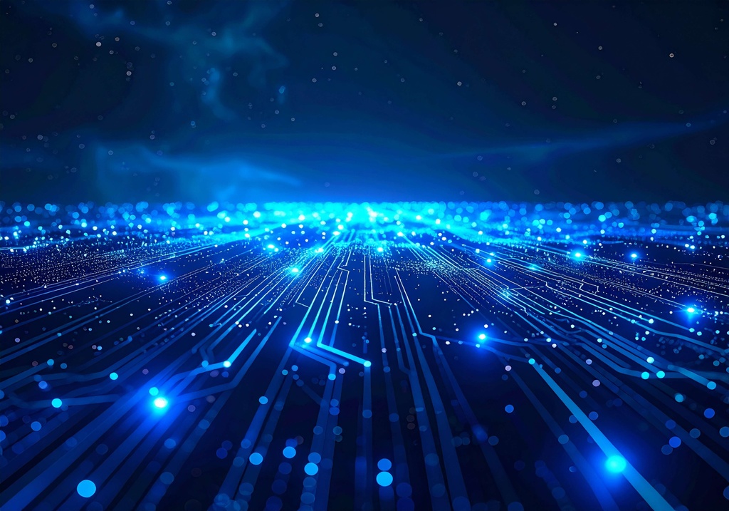 輝くブルー回路ネットワーク背景