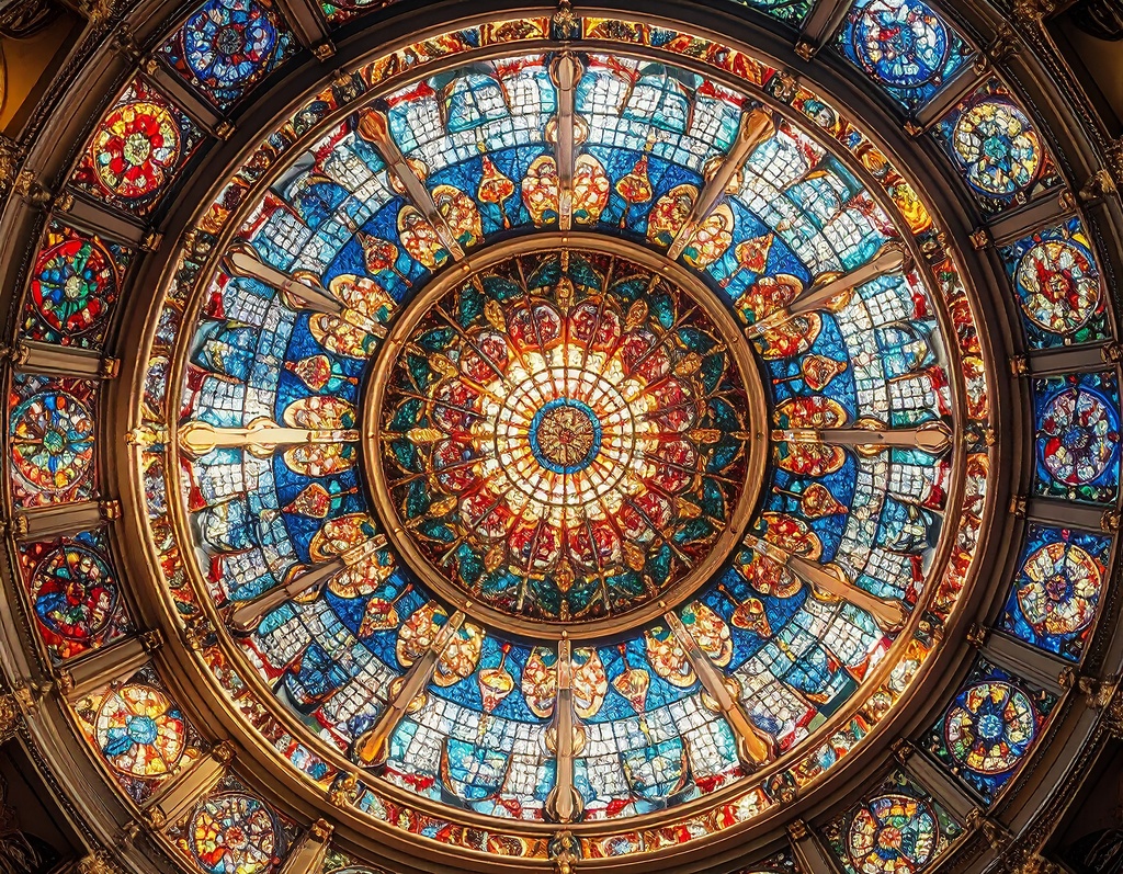 円形ステンドグラスドーム天井背景