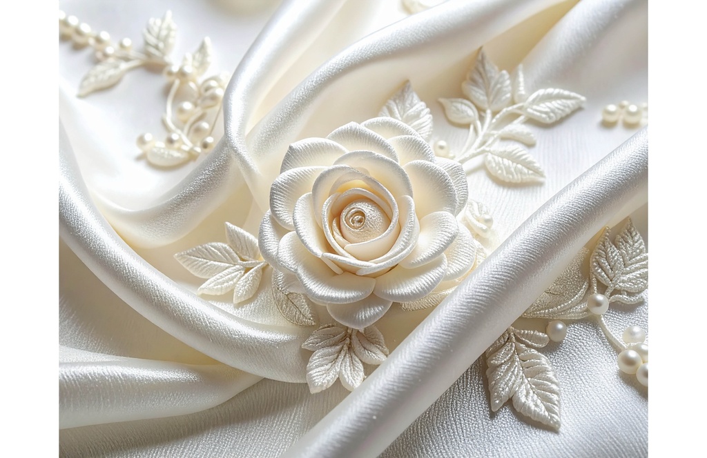 アイボリーシルクの白花刺繍背景