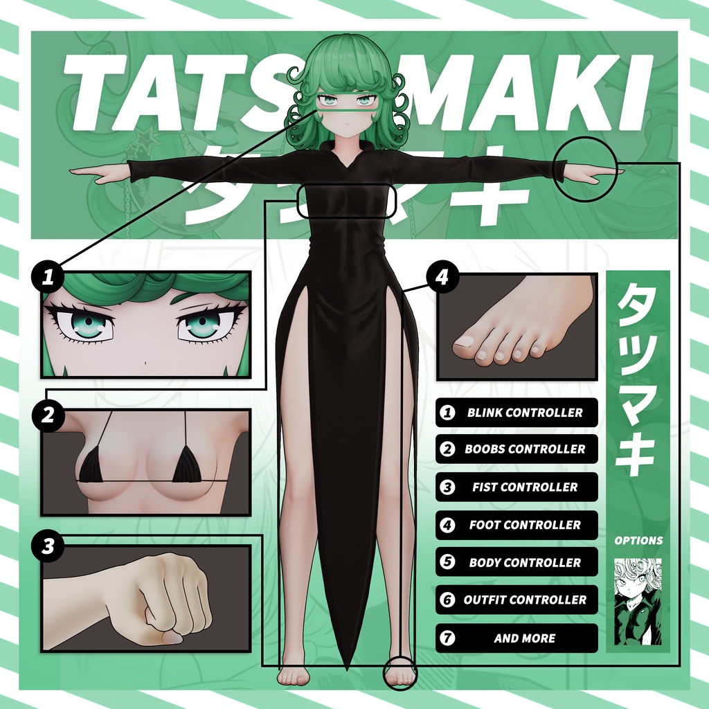 Tatsumaki Model (T Pose + Outfit Variations)