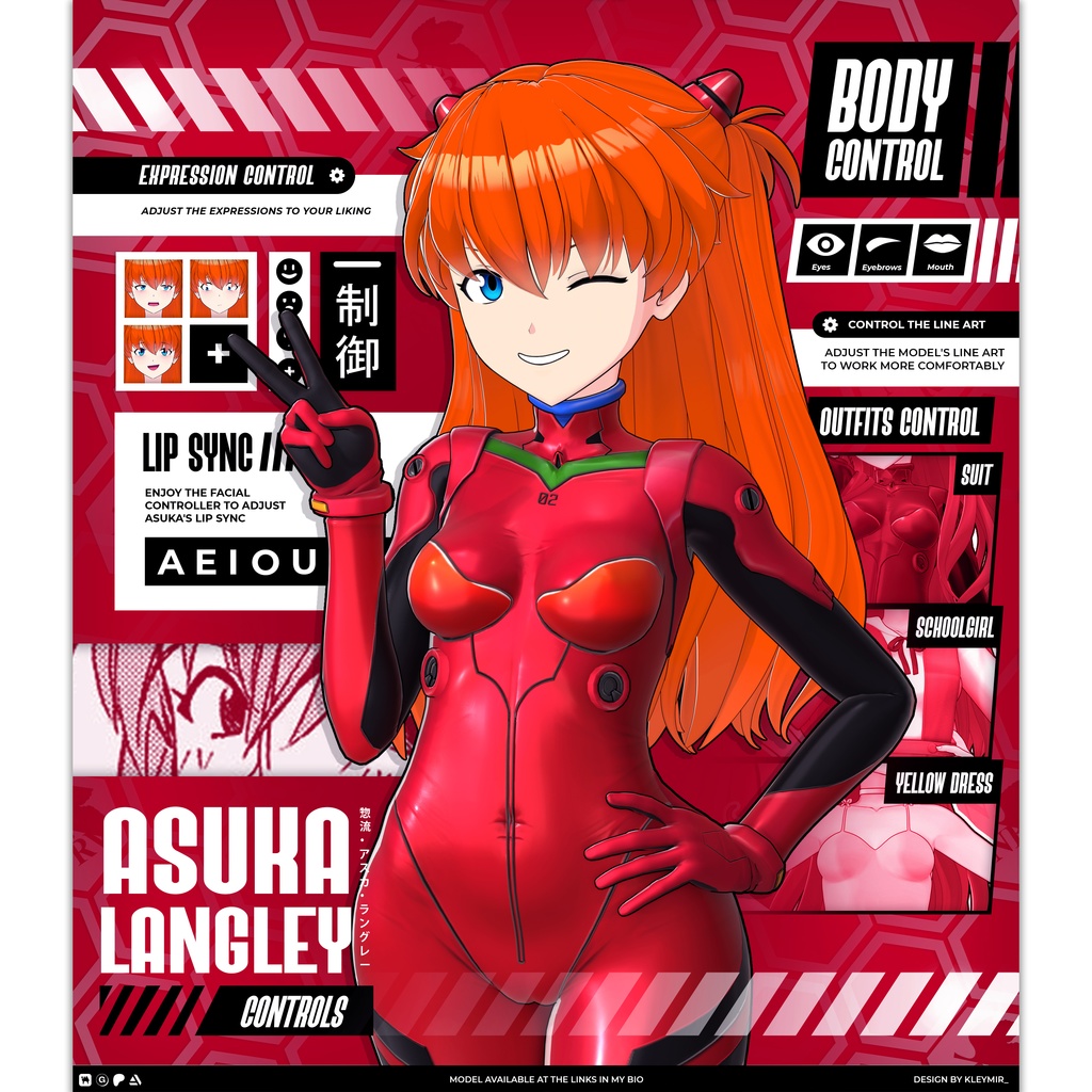 Asuka Langley Model (T Pose + Outfit Variations + VRM Files)
