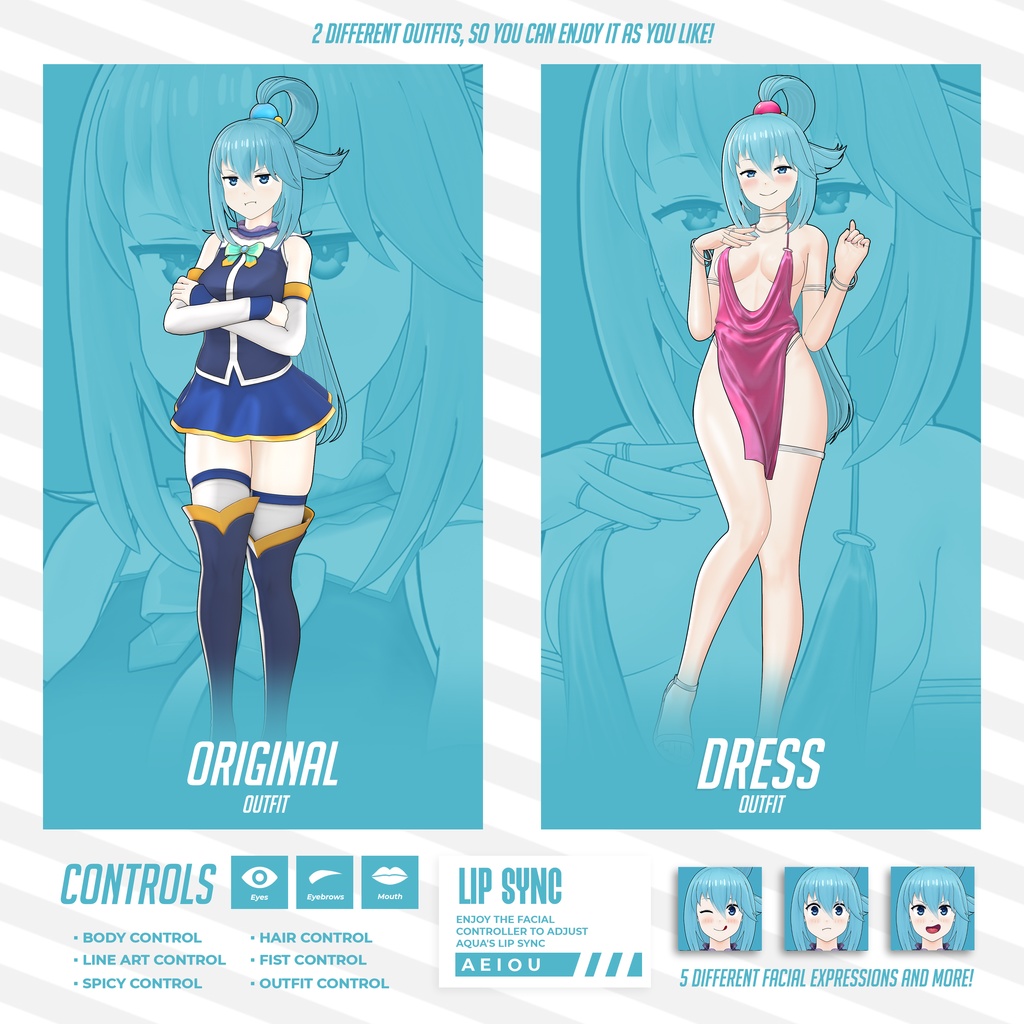 Aqua Model (T Pose + Outfit Variations + VRM Files)