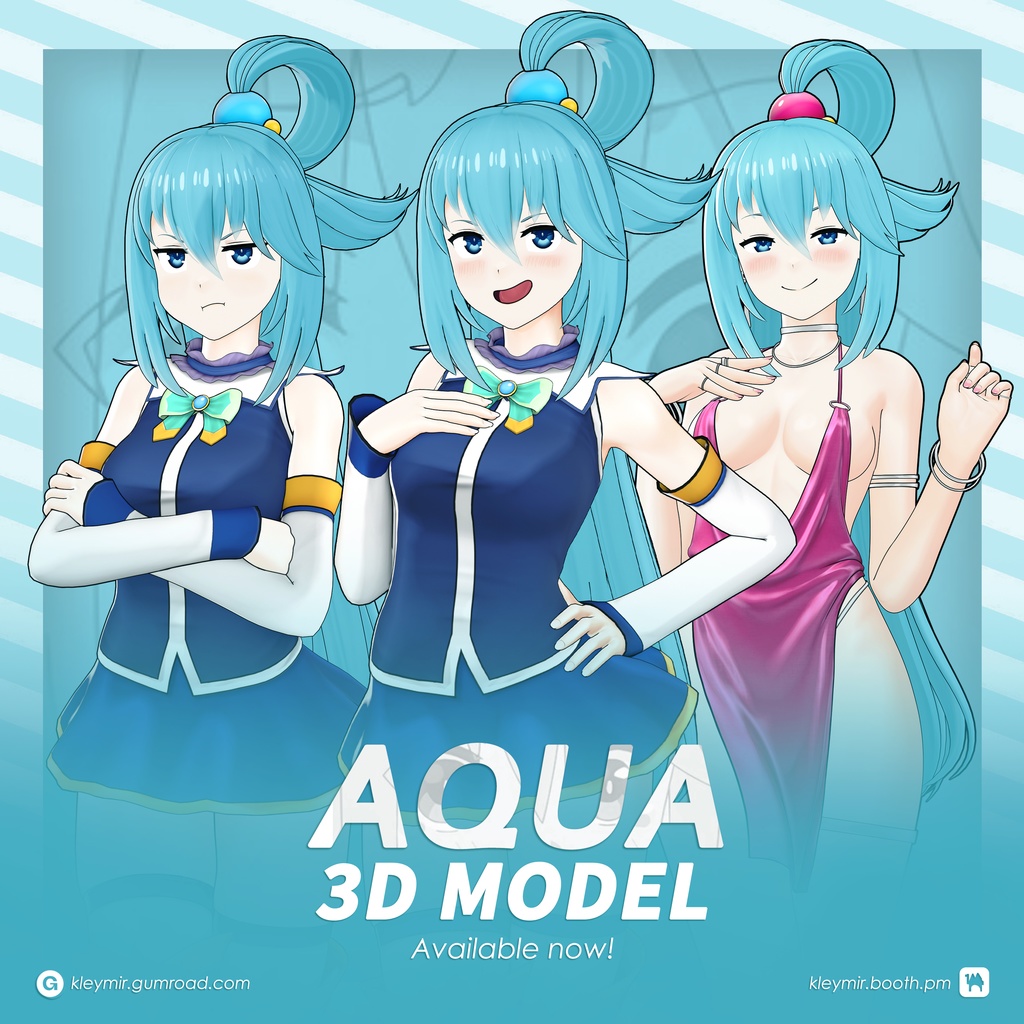 Aqua Model (T Pose + Outfit Variations + VRM Files)