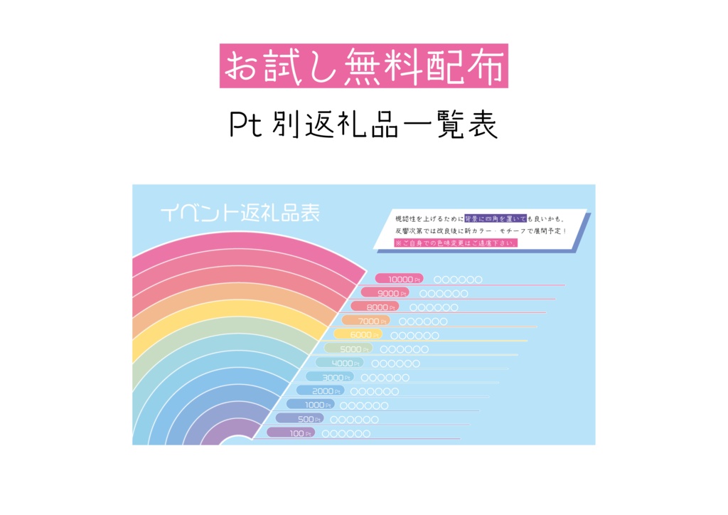 [無料配布]Pt別 返礼品 一覧表 素材