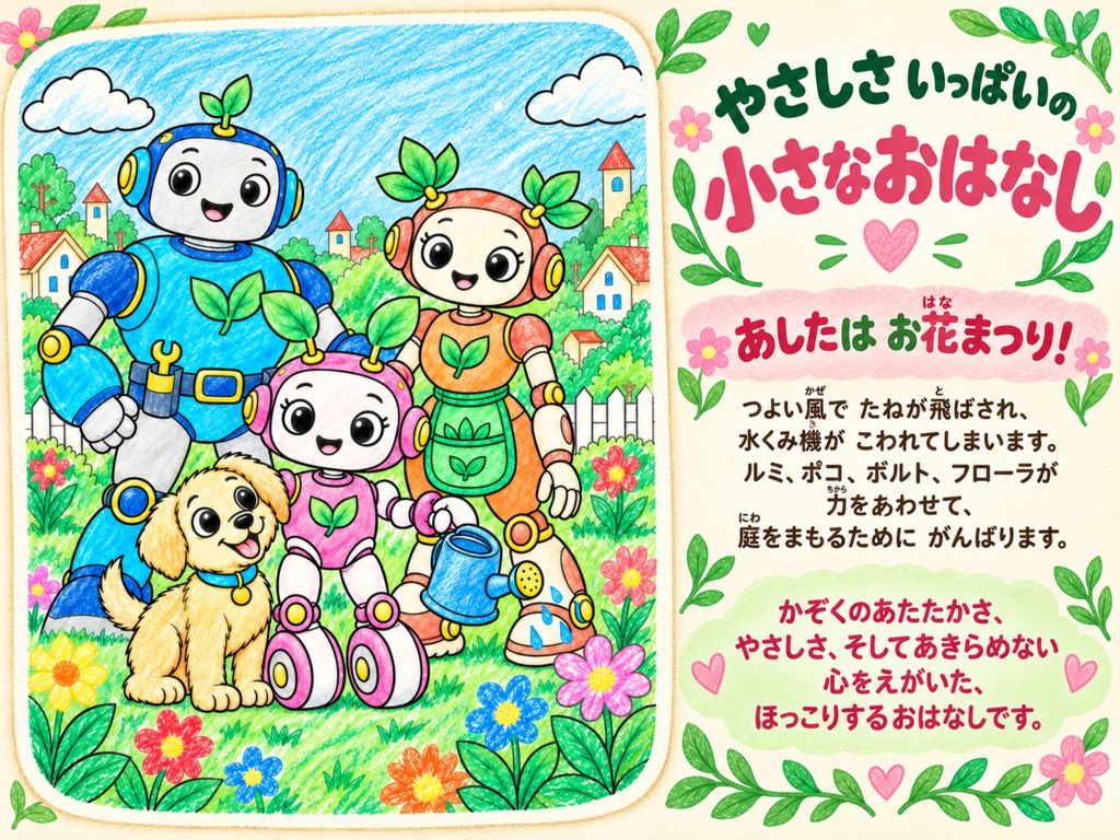 「ルミと小さな芽」ストーリーぬりえ 別絵バージョン 24枚 印刷用PDFデータ 対象年齢:4~8歳