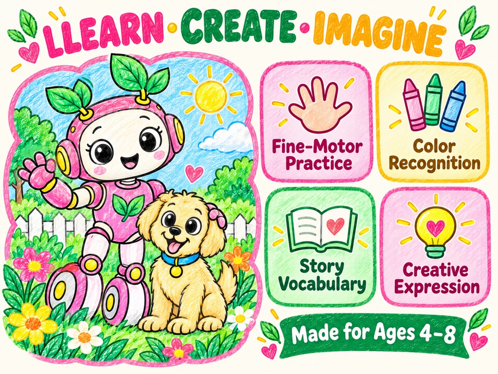English Edition – “Lumi and the Little Sprout” Alternate illustration version Story Coloring Book 24 Pages • Printable PDF Files • Recommended Ages: 4–8