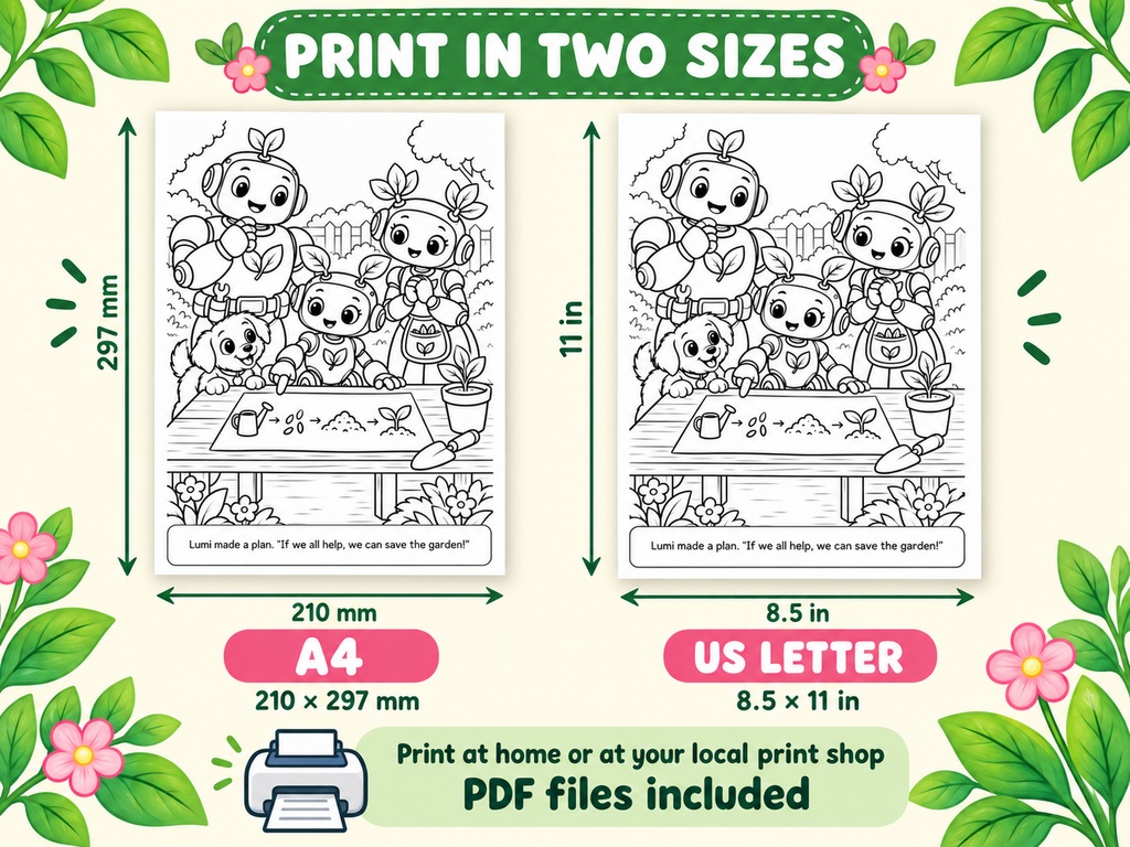English Edition – “Lumi and the Little Sprout” Alternate illustration version Story Coloring Book 24 Pages • Printable PDF Files • Recommended Ages: 4–8