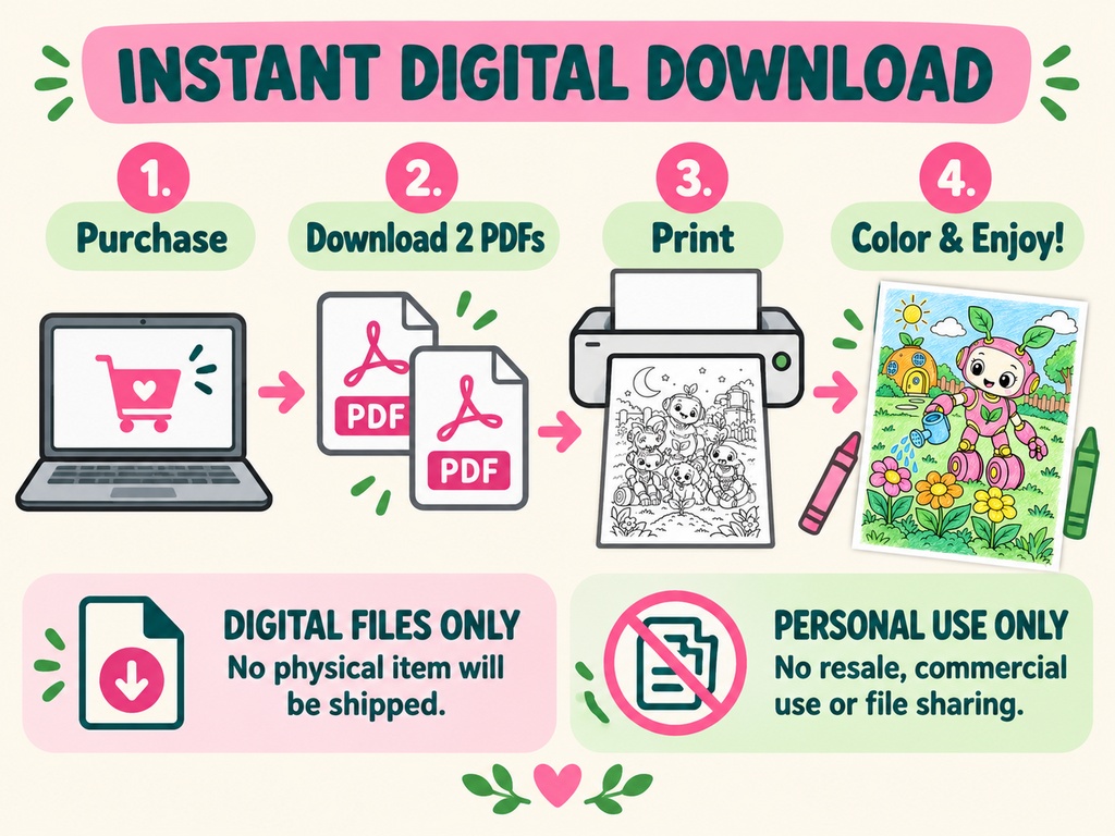 English Edition – “Lumi and the Little Sprout” Alternate illustration version Story Coloring Book 24 Pages • Printable PDF Files • Recommended Ages: 4–8