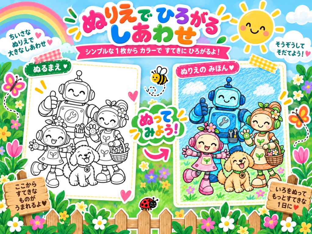 子供向けぬりえ 15枚 「ルミのかぞく」 印刷用PDFデータ
