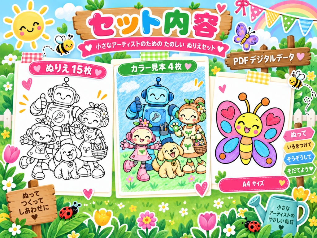子供向けぬりえ 15枚 「ルミのかぞく」 印刷用PDFデータ