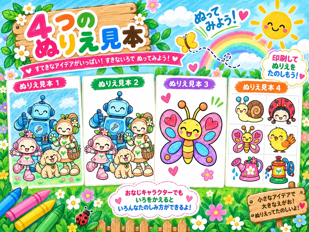 子供向けぬりえ 15枚 「ルミのかぞく」 印刷用PDFデータ