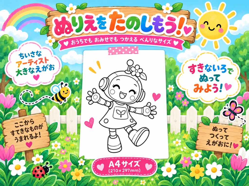 子供向けぬりえ 15枚 「ルミのかぞく」 印刷用PDFデータ