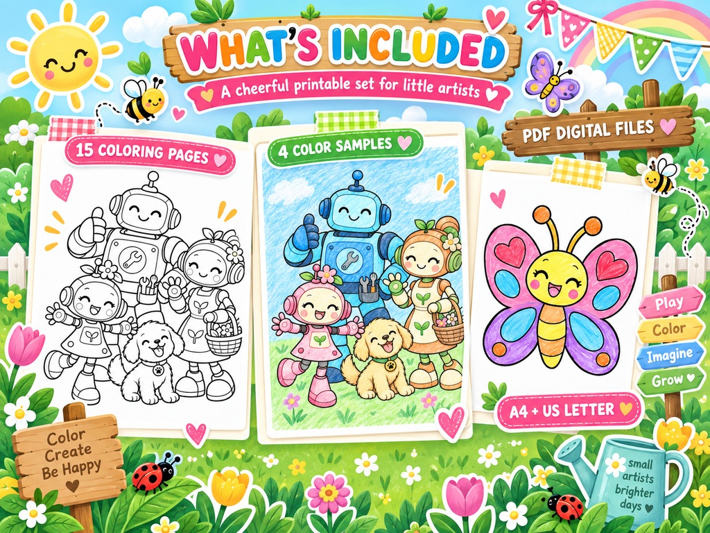 English edition Lumi’s Family – 15 Printable Coloring Pages for Kids – Digital PDF Download