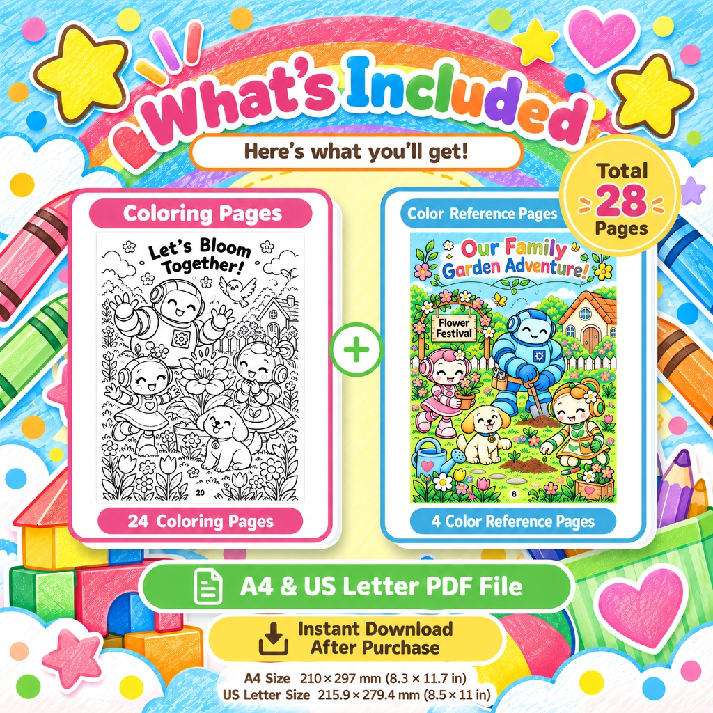 english edition “Lumi and the Little Sprout” Story Coloring Book – 24 Printable Pages, PDF Download, Ages 4–8