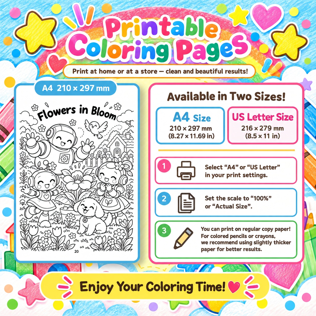 english edition “Lumi and the Little Sprout” Story Coloring Book – 24 Printable Pages, PDF Download, Ages 4–8