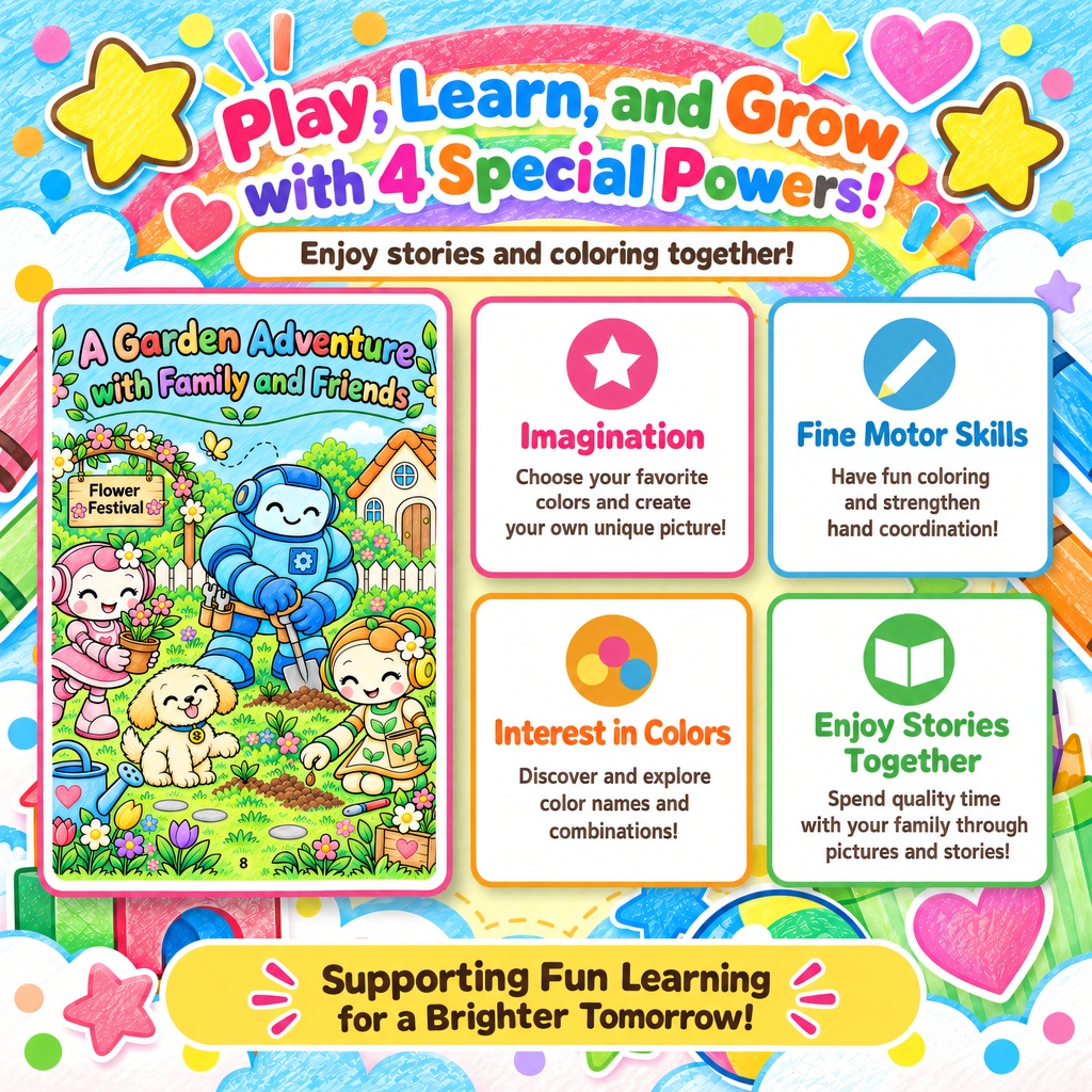 english edition “Lumi and the Little Sprout” Story Coloring Book – 24 Printable Pages, PDF Download, Ages 4–8