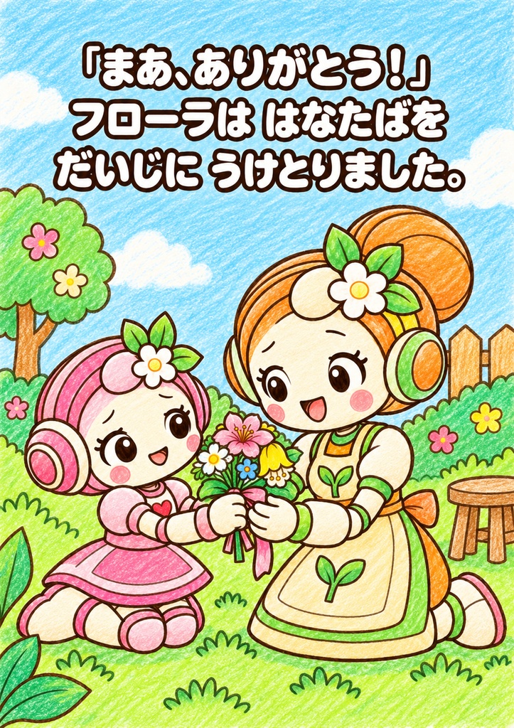 [ルミのはじめてのはなたば」 ストーリーぬりえ24枚 色見本4枚 印刷用PDFデータ A4 300dpi