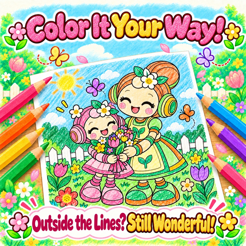 English edition Lumi’s First Bouquet | 24-Page Story Coloring Book + 4 Coloring Inspiration Pages Printable PDF / Kids Coloring Pages