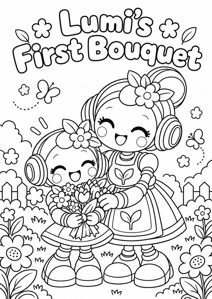 English edition Lumi’s First Bouquet | 24-Page Story Coloring Book + 4 Coloring Inspiration Pages Printable PDF / Kids Coloring Pages