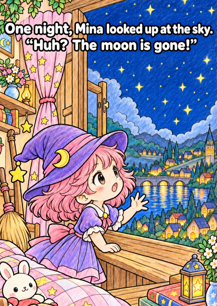 Mina and the Missing Moon | Story Coloring Book for Kids | A4 & US Letter Printable PDF