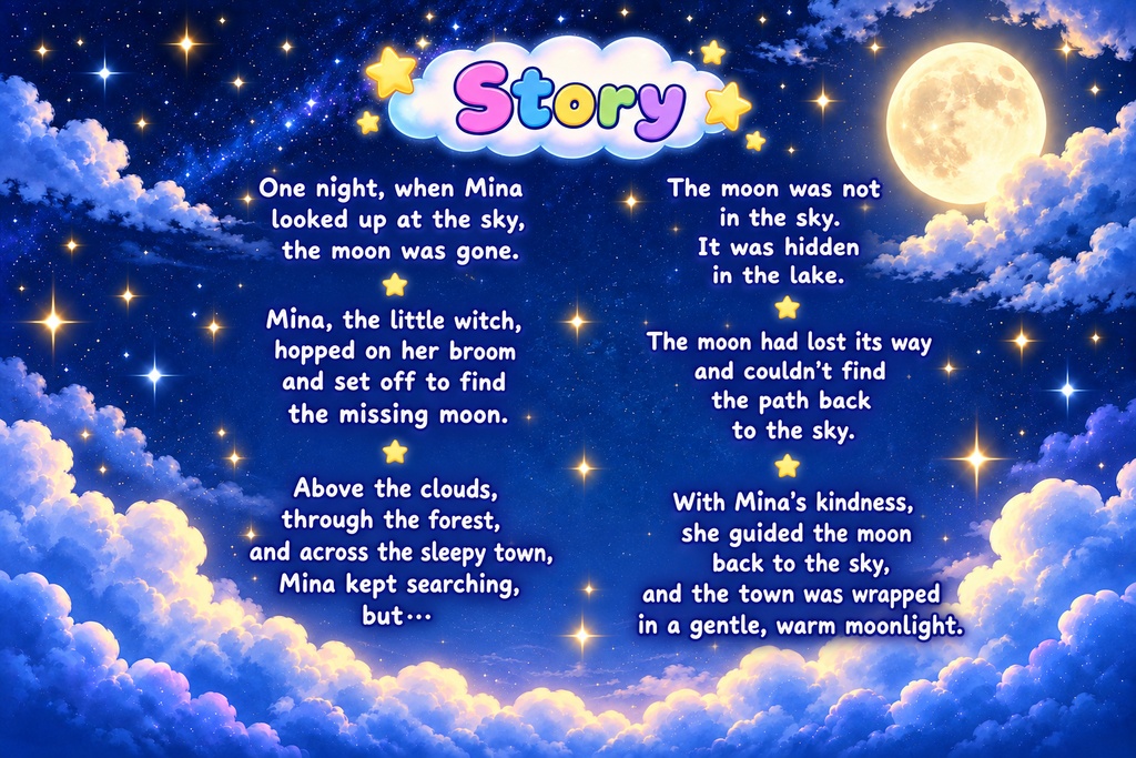 Mina and the Missing Moon | Story Coloring Book for Kids | A4 & US Letter Printable PDF