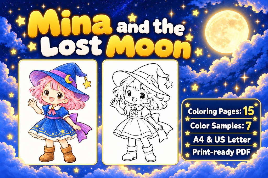 Mina and the Lost Moon | Printable Coloring Set for Kids