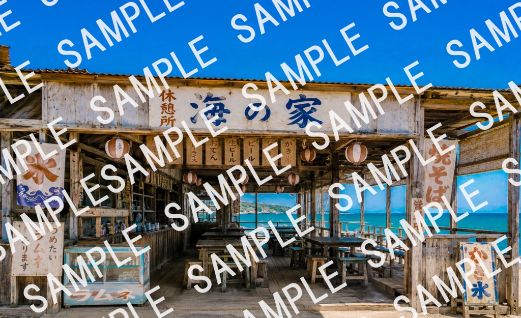 【ぬまぴく】海の家|ねんどろいど・1/12フィギュア対応 ミニチュア背景(A3背景+A3床)