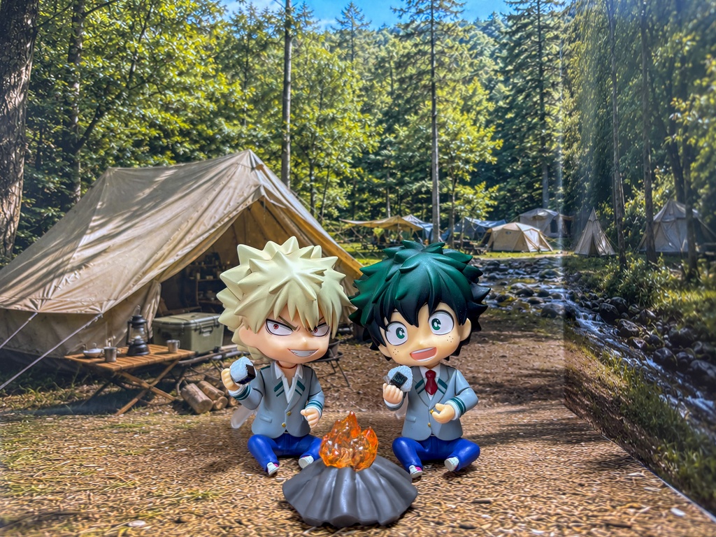 【ぬまぴく】キャンプ場｜ねんどろいど・1/12フィギュア対応 ミニチュア背景（A3背景＋A4床）