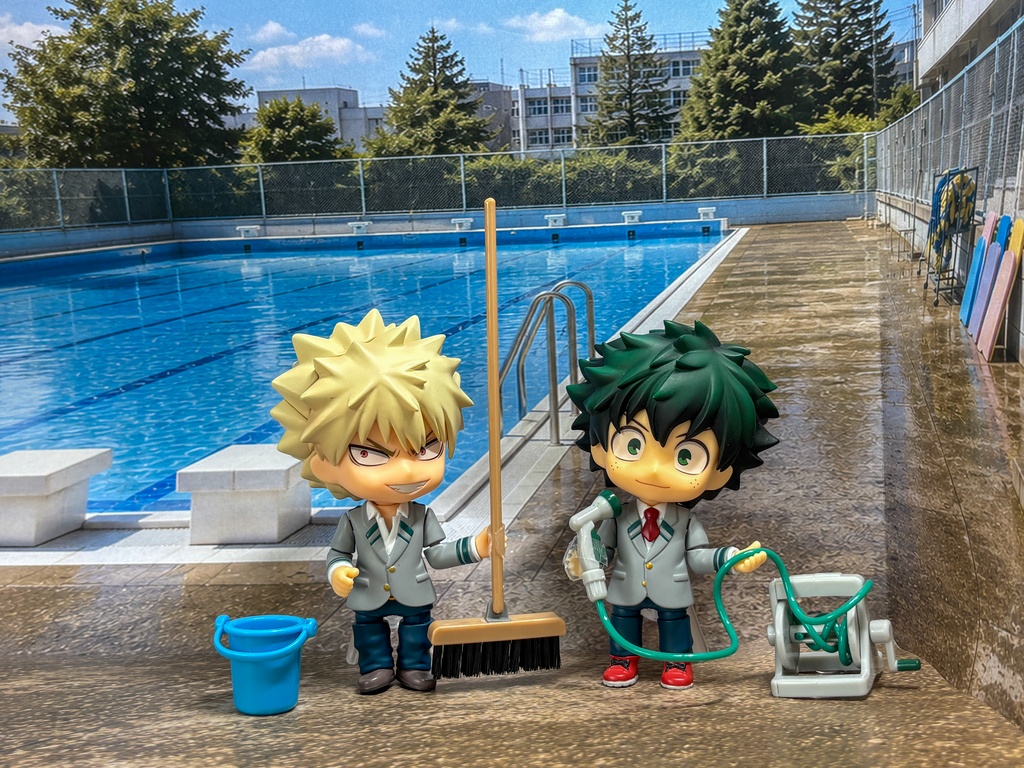 【ぬまぴく】学校のプール｜ねんどろいど・1/12フィギュア対応 ミニチュア背景（A3背景＋A4床）