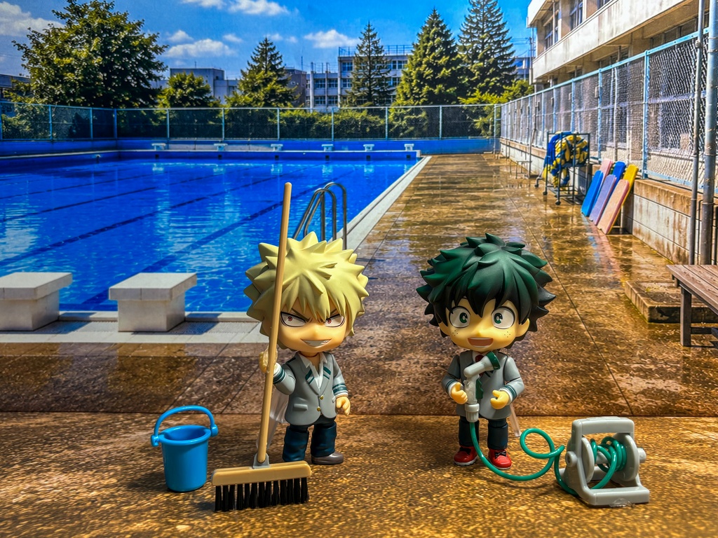 【ぬまぴく】学校のプール|ねんどろいど・1/12フィギュア対応 ミニチュア背景(A3背景+A3床)