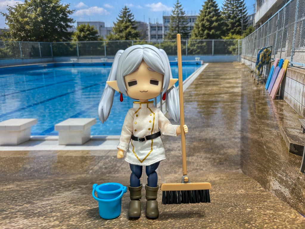【ぬまぴく】学校のプール|ねんどろいど・1/12フィギュア対応 ミニチュア背景(A3背景+A4床)
