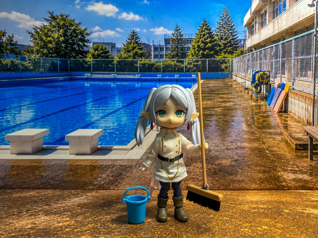 【ぬまぴく】学校のプール|ねんどろいど・1/12フィギュア対応 ミニチュア背景(A3背景+A3床)