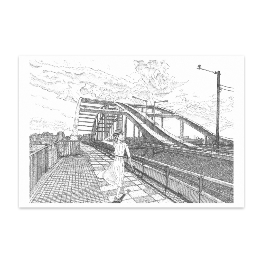 ポストカード(登戸へ下りて夏の戸を立てむ)モノクロ