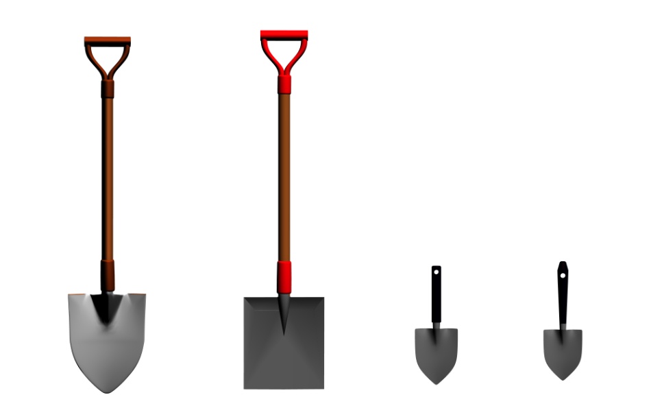 スコップ4種類 3カラー【クリスタ用素材・LT変換用】【fbx】