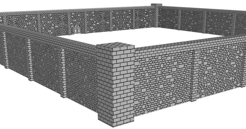 clipstudio用【3D】レンガの塀 (鉄扉つき)