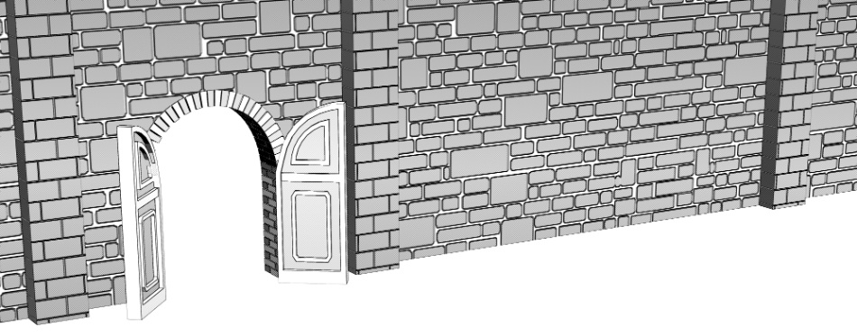 clipstudio用【3D】レンガの塀 (鉄扉つき)