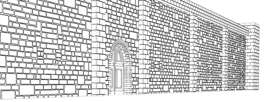 clipstudio用【3D】レンガの塀 (鉄扉つき)