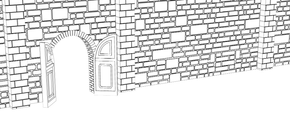 clipstudio用【3D】レンガの塀 (鉄扉つき)