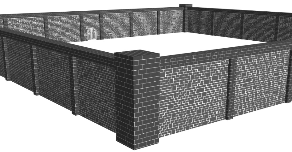 clipstudio用【3D】レンガの塀 (鉄扉つき)