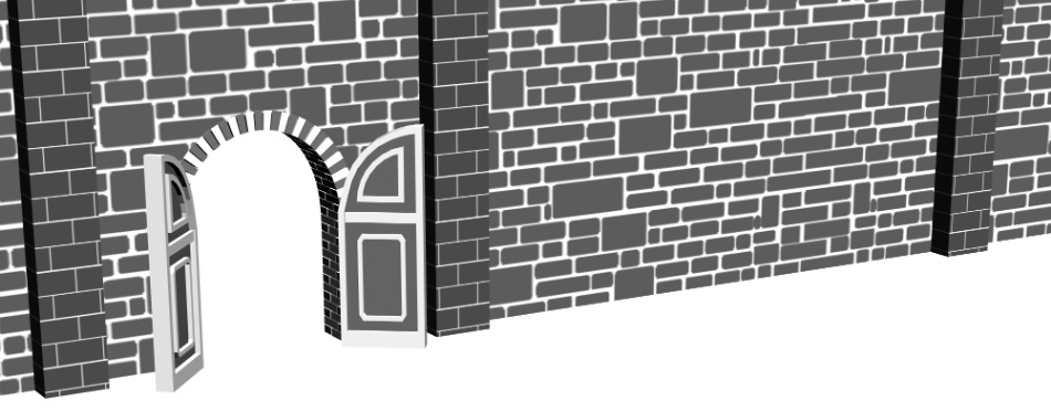 clipstudio用【3D】レンガの塀 (鉄扉つき)