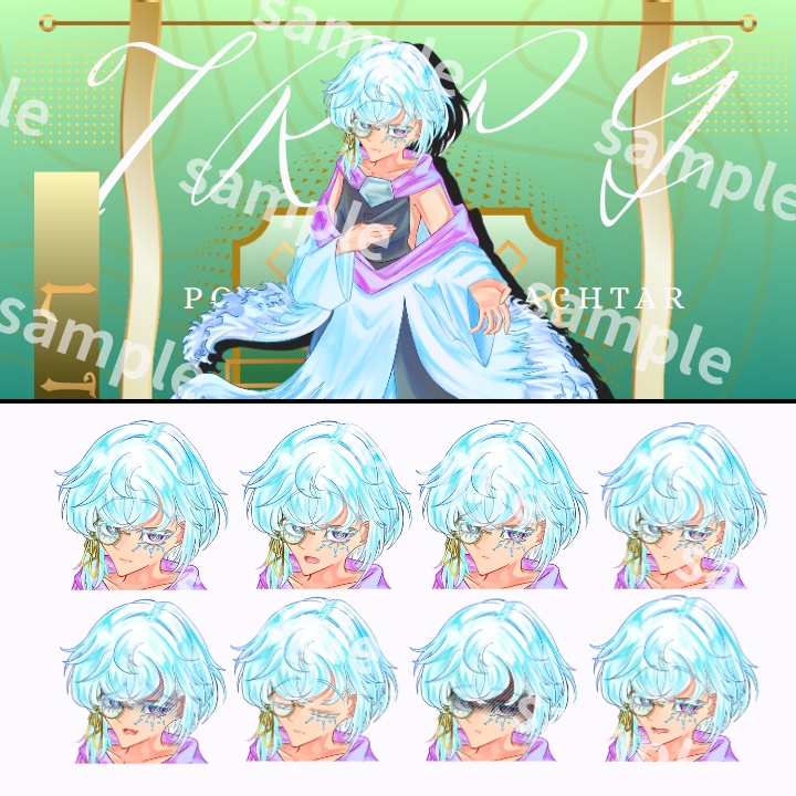 【立ち絵素材】_白髪_表情差分8種類_全体差分3種類(アップ、全身1、全身2)_全身_男性