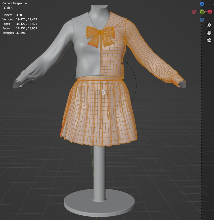 セーラー服3Dモデル(Blenderフォーマット)