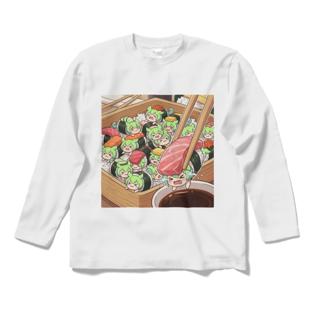 【Zundamon/ずんだもん】Long-Sleeved T-shirt (Zundamon Cramming Chaos) Sushi