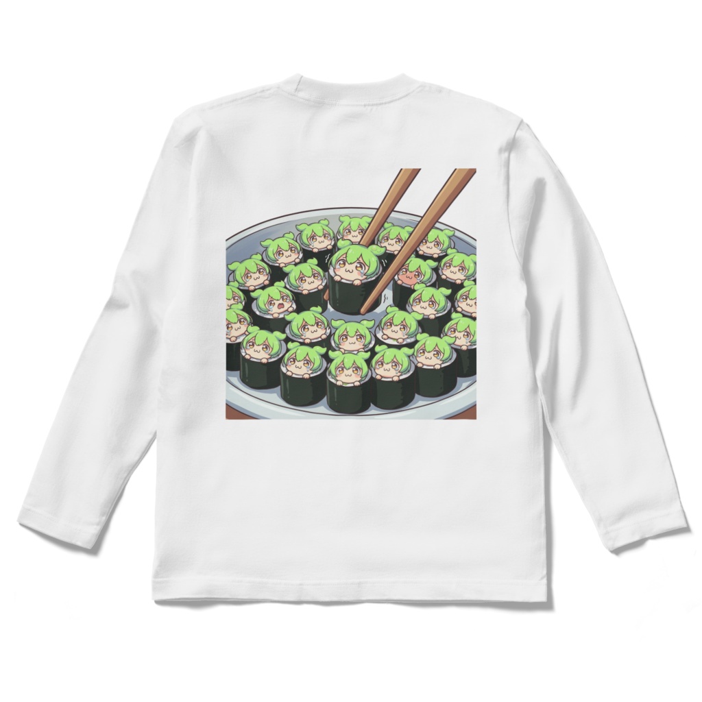 【Zundamon/ずんだもん】Long-Sleeved T-shirt (Zundamon Cramming Chaos) Sushi