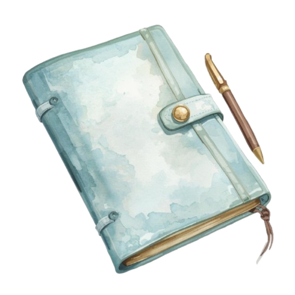 水彩画風・水色アンティーク文房具クリップアートセット(PNG形式)