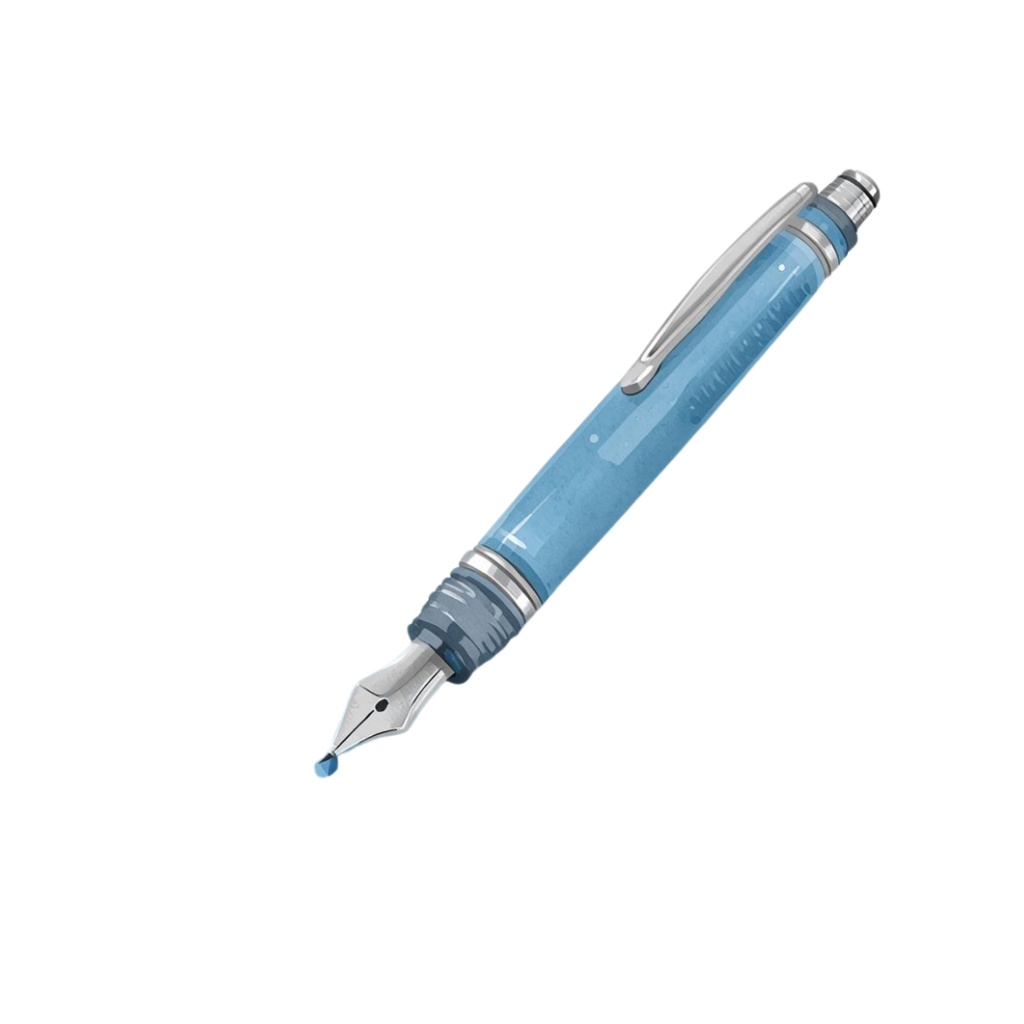 水彩画風・水色アンティーク文房具クリップアートセット(PNG形式)