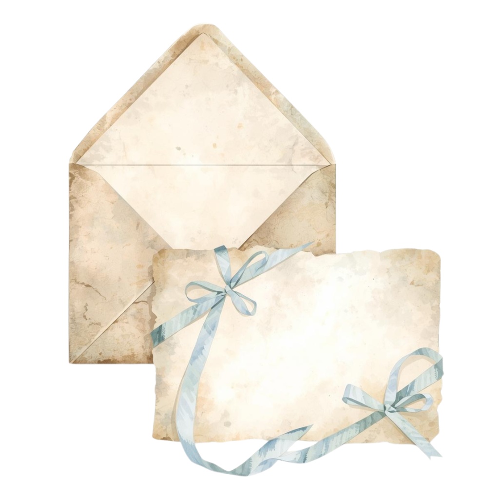 水彩画風・水色アンティーク文房具クリップアートセット(PNG形式)