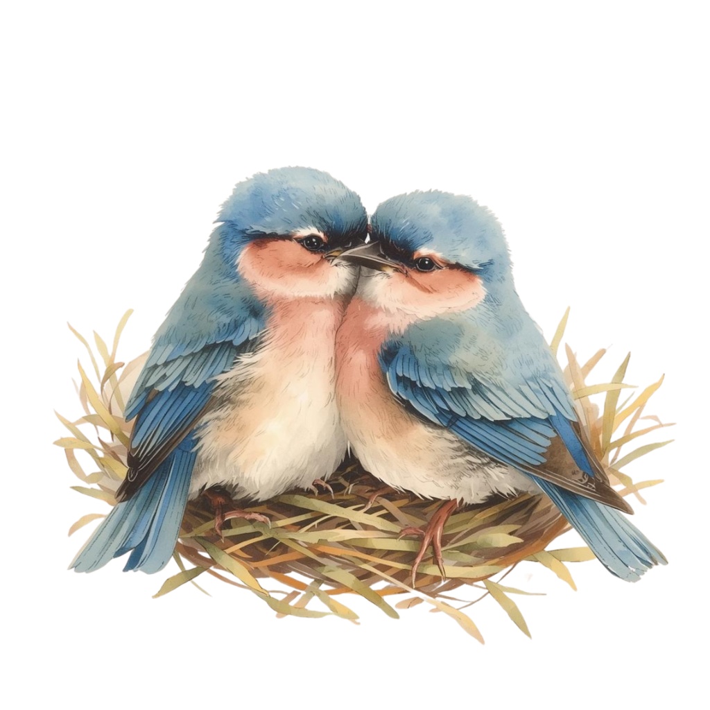 水彩画風・水色アンティーク小鳥クリップアートセットー10種(PNG形式)