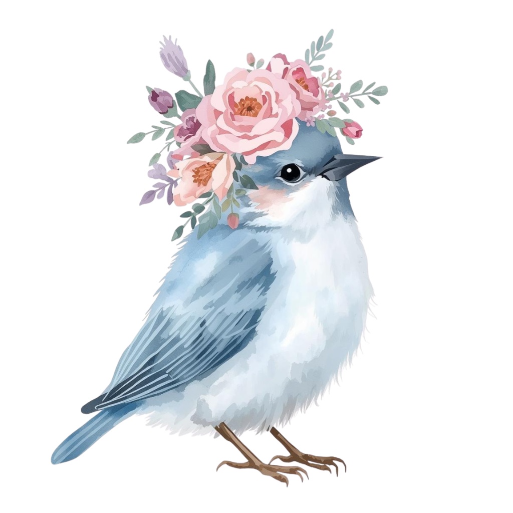 水彩画風・水色アンティーク小鳥クリップアートセットー10種(PNG形式)